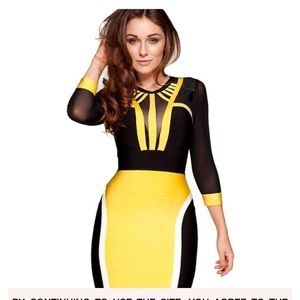 Bandage blk/yellow and white dress!